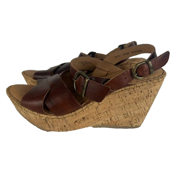 Born Sandals Womens Size 9 40 Emmy Quarter Brown Leather Wedge Platform Shoe - Picture 3 of 11